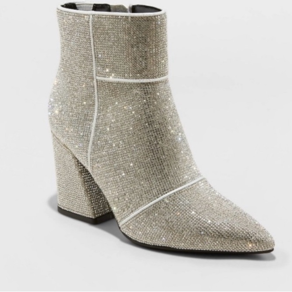 NWT Silver Rhinestone Ankle Boots
